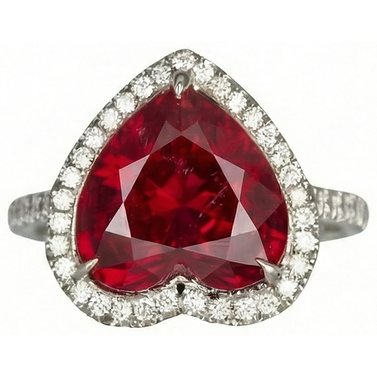 6.25 Carats Heart Cut Ruby Gemstone And Natural Earth Mined Diamond Ring White Gold 14K