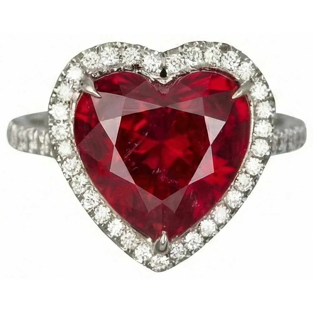 6.25 Carats Heart Cut Ruby Gemstone And Natural Earth Mined Diamond Ring White Gold 14K