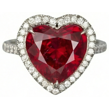 6.25 Carats Heart Cut Ruby Gemstone And Natural Earth Mined Diamond Ring White Gold 14K