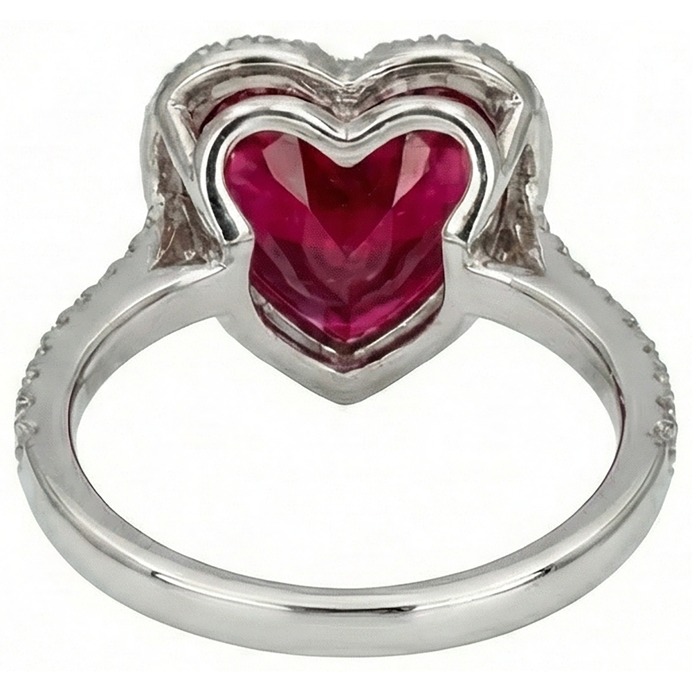 6.25 Carats Heart Cut Ruby Gemstone And Natural Earth Mined Diamond Ring White Gold 14K