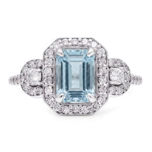 6.25 Ct Emerald Cut Aquamarine And Small Natural Earth Mined Diamonds Ring White Gold