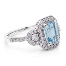 6.25 Ct Emerald Cut Aquamarine And Small Natural Earth Mined Diamonds Ring White Gold