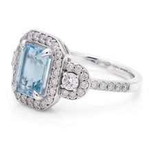 6.25 Ct Emerald Cut Aquamarine And Small Natural Earth Mined Diamonds Ring White Gold