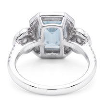 6.25 Ct Emerald Cut Aquamarine And Small Natural Earth Mined Diamonds Ring White Gold