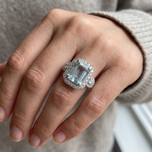 6.25 Ct Emerald Cut Aquamarine And Small Natural Earth Mined Diamonds Ring White Gold