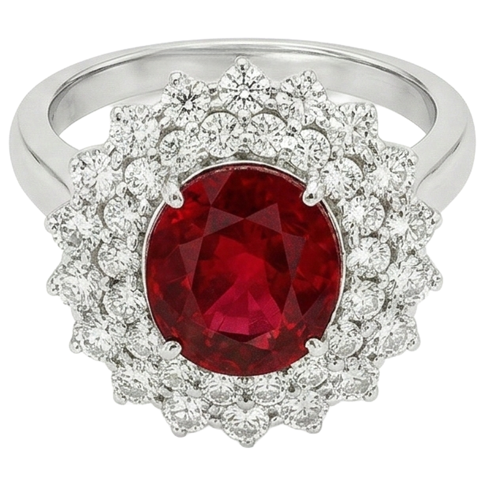 6.25 Ct Oval Cut Ruby With Natural Earth Mined Diamonds Ring White Gold 14K