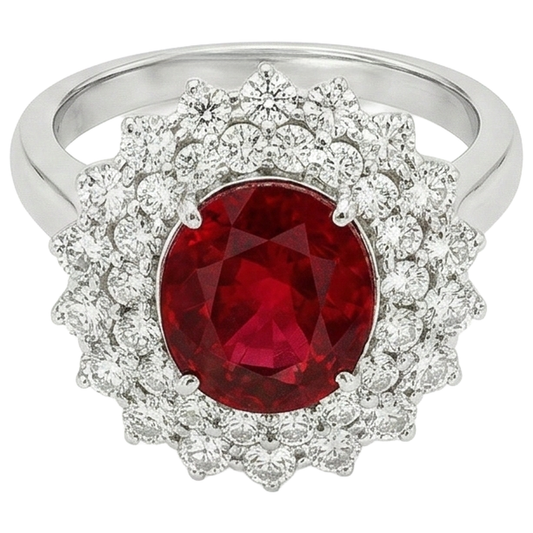 6.25 Ct Oval Cut Ruby With Natural Earth Mined Diamonds Ring White Gold 14K