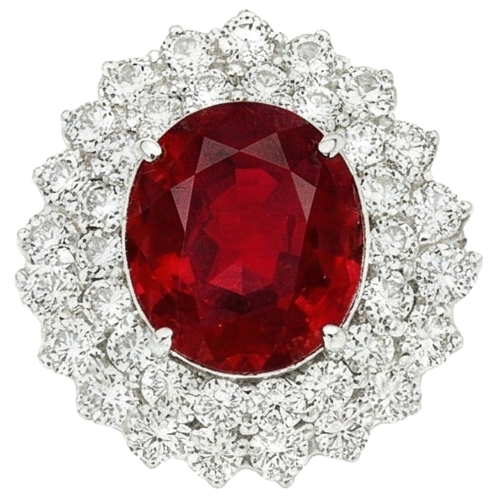 6.25 Ct Oval Cut Ruby With Natural Earth Mined Diamonds Ring White Gold 14K