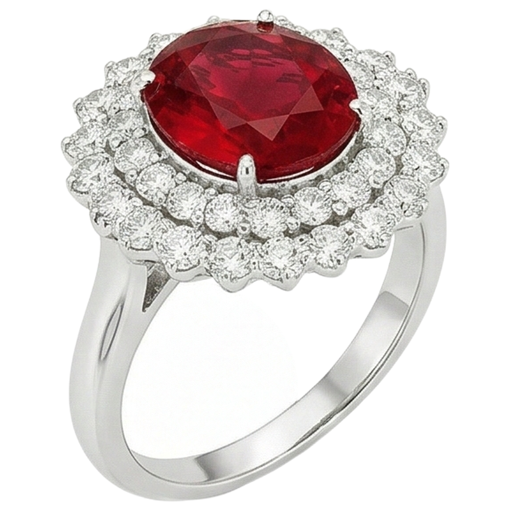 6.25 Ct Oval Cut Ruby With Natural Earth Mined Diamonds Ring White Gold 14K