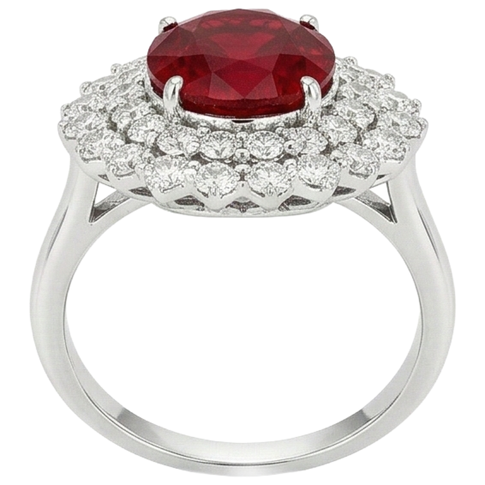 6.25 Ct Oval Cut Ruby With Natural Earth Mined Diamonds Ring White Gold 14K