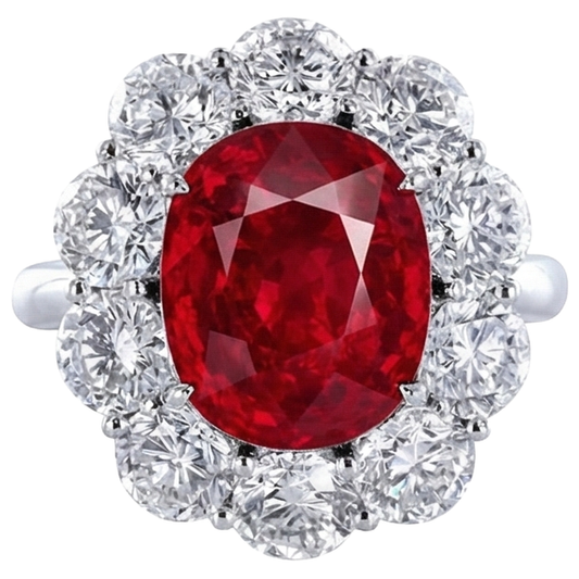 6.5 Ct Ruby With Natural Earth Mined Diamond Wedding Ring White Gold 14K Fine Jewellery