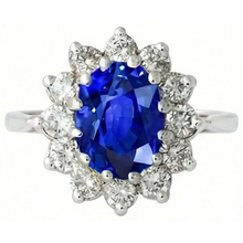 6.50 Carat Flower Sri Lankan Sapphire Ring Natural Earth Mined DIAMOND ( NOT LAB GROWN ) White Gold 14K
