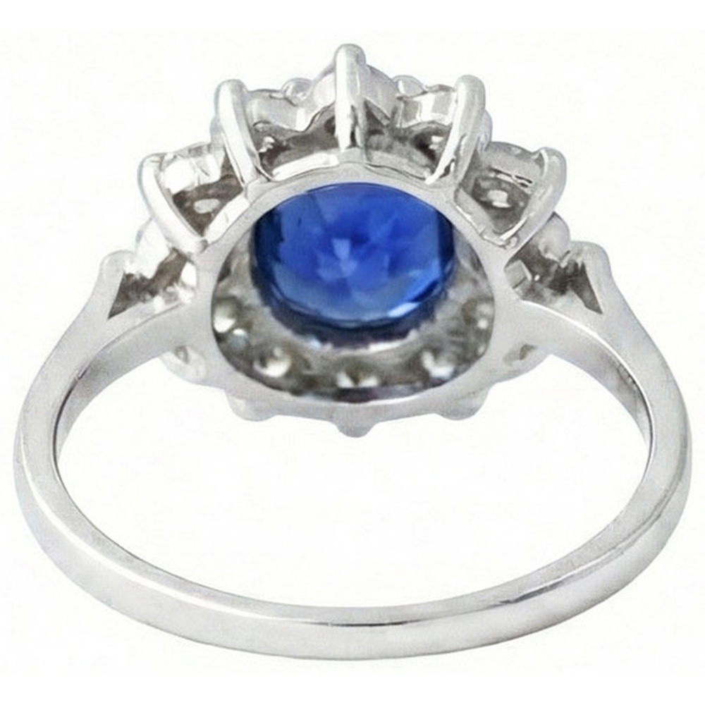 6.50 Carat Flower Sri Lankan Sapphire Ring Natural Earth Mined DIAMOND ( NOT LAB GROWN ) White Gold 14K