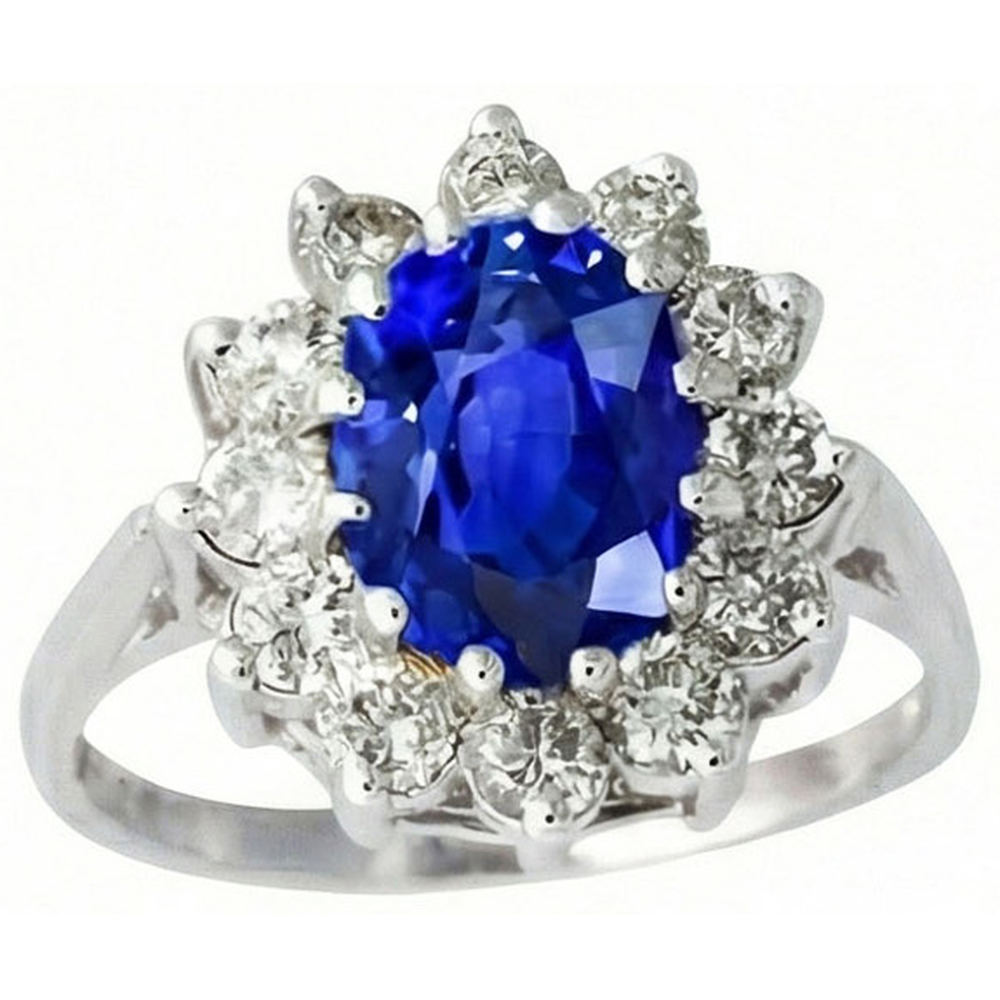 6.50 Carat Flower Sri Lankan Sapphire Ring Natural Earth Mined DIAMOND ( NOT LAB GROWN ) White Gold 14K