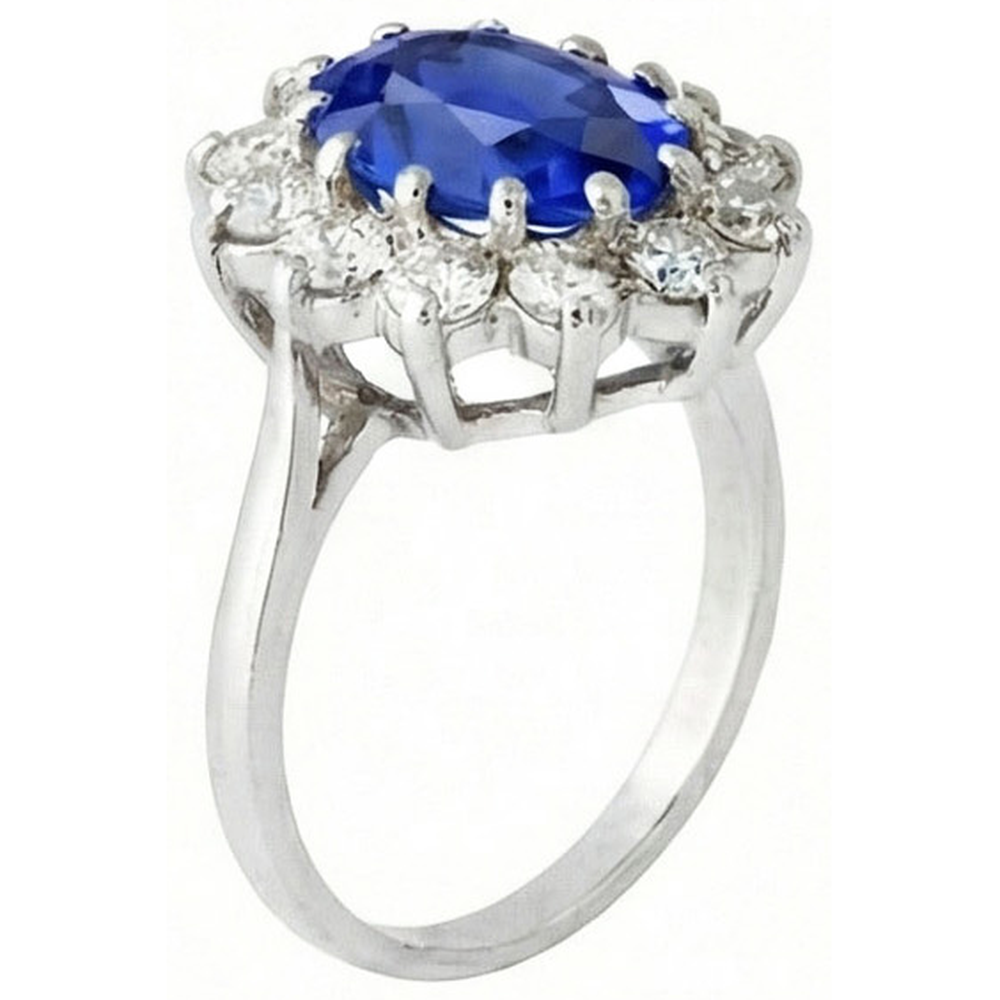 6.50 Carat Flower Sri Lankan Sapphire Ring Natural Earth Mined DIAMOND ( NOT LAB GROWN ) White Gold 14K