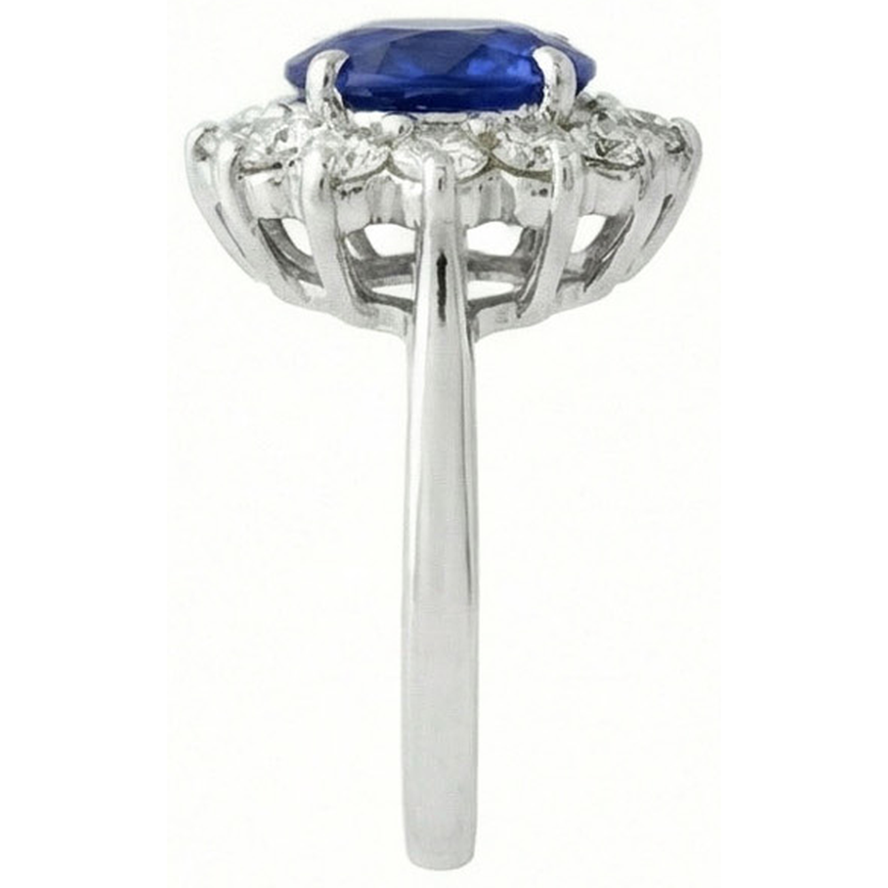 6.50 Carat Flower Sri Lankan Sapphire Ring Natural Earth Mined DIAMOND ( NOT LAB GROWN ) White Gold 14K