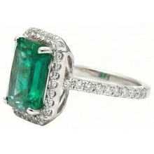 6.50 Carats Emerald Cut Green Emerald With Natural Earth Mined Diamond Wedding Ring