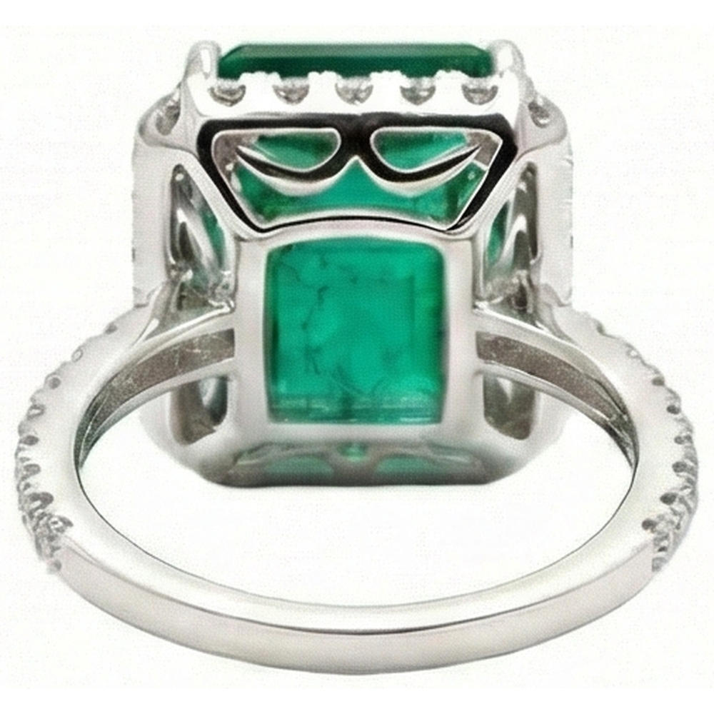 6.50 Carats Emerald Cut Green Emerald With Natural Earth Mined Diamond Wedding Ring