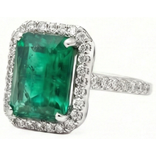 6.50 Carats Emerald Cut Green Emerald With Natural Earth Mined Diamond Wedding Ring