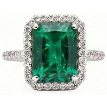 6.50 Carats Emerald Cut Green Emerald With Natural Earth Mined Diamond Wedding Ring