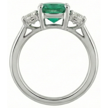 6.50 Carats Green Emerald & Natural Earth Mined Diamond 3 Stone Ring White Gold 14K