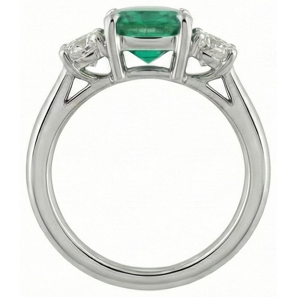 6.50 Carats Green Emerald & Natural Earth Mined Diamond 3 Stone Ring White Gold 14K
