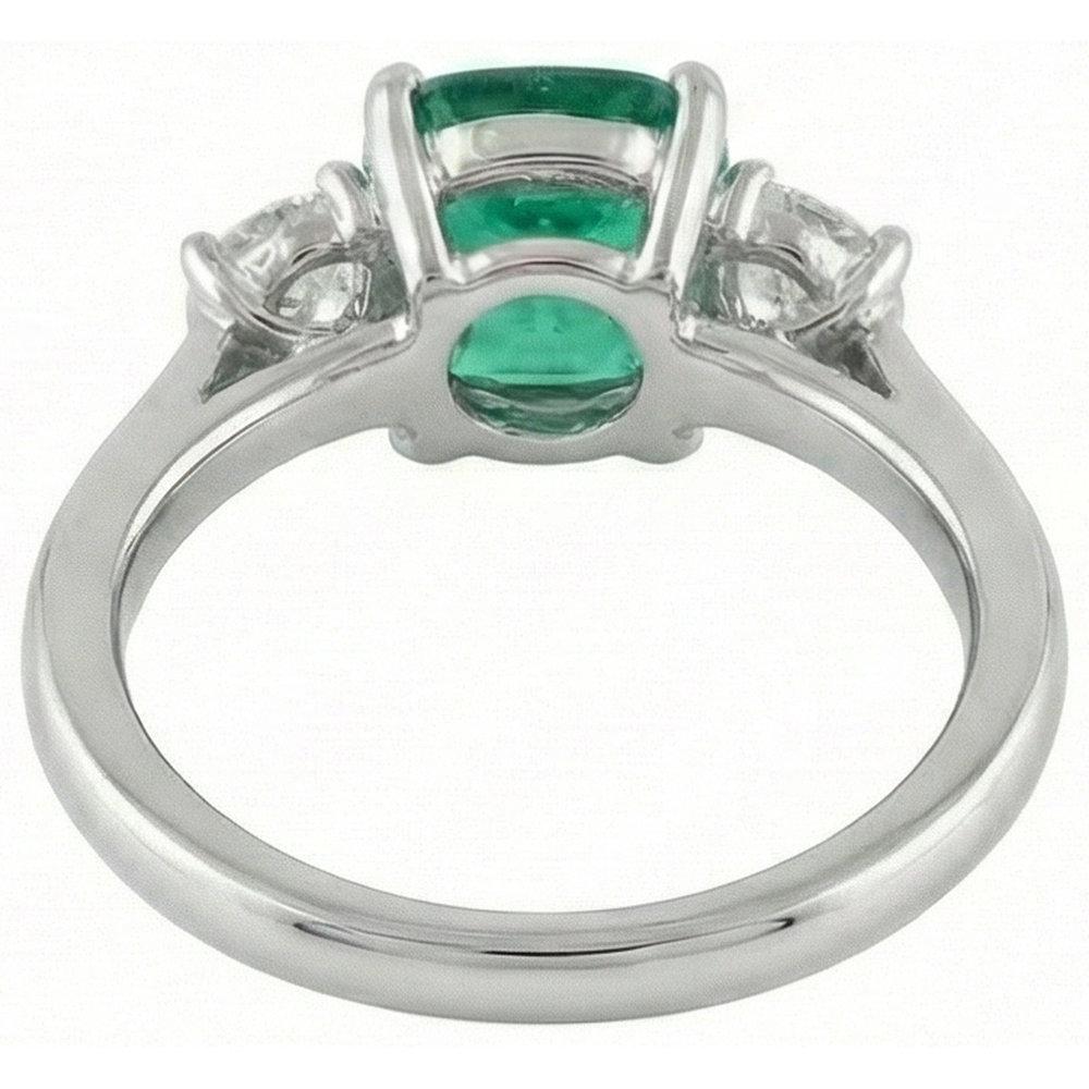 6.50 Carats Green Emerald & Natural Earth Mined Diamond 3 Stone Ring White Gold 14K