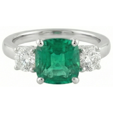 6.50 Carats Green Emerald & Natural Earth Mined Diamond 3 Stone Ring White Gold 14K