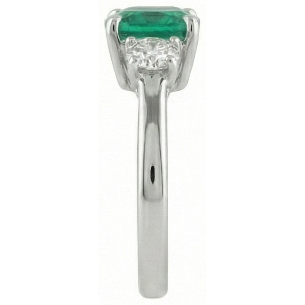 6.50 Carats Green Emerald & Natural Earth Mined Diamond 3 Stone Ring White Gold 14K