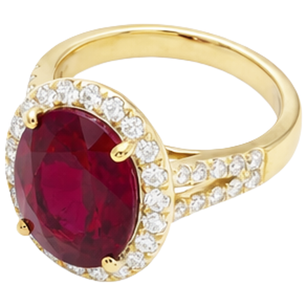 6.50 Carats Ruby And Natural Earth Mined Diamond Ring Fine Jewellery 14K Yellow Gold