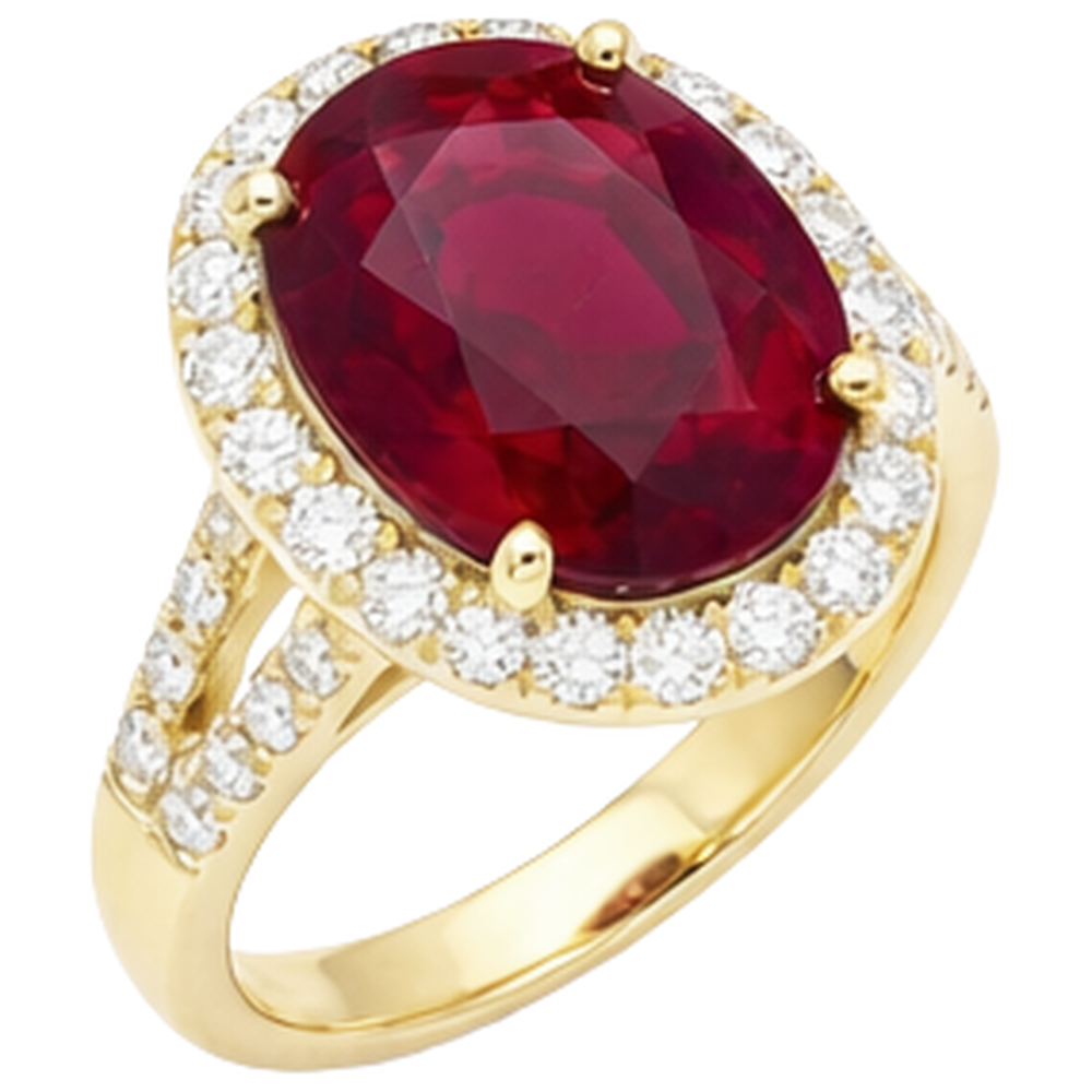 6.50 Carats Ruby And Natural Earth Mined Diamond Ring Fine Jewellery 14K Yellow Gold