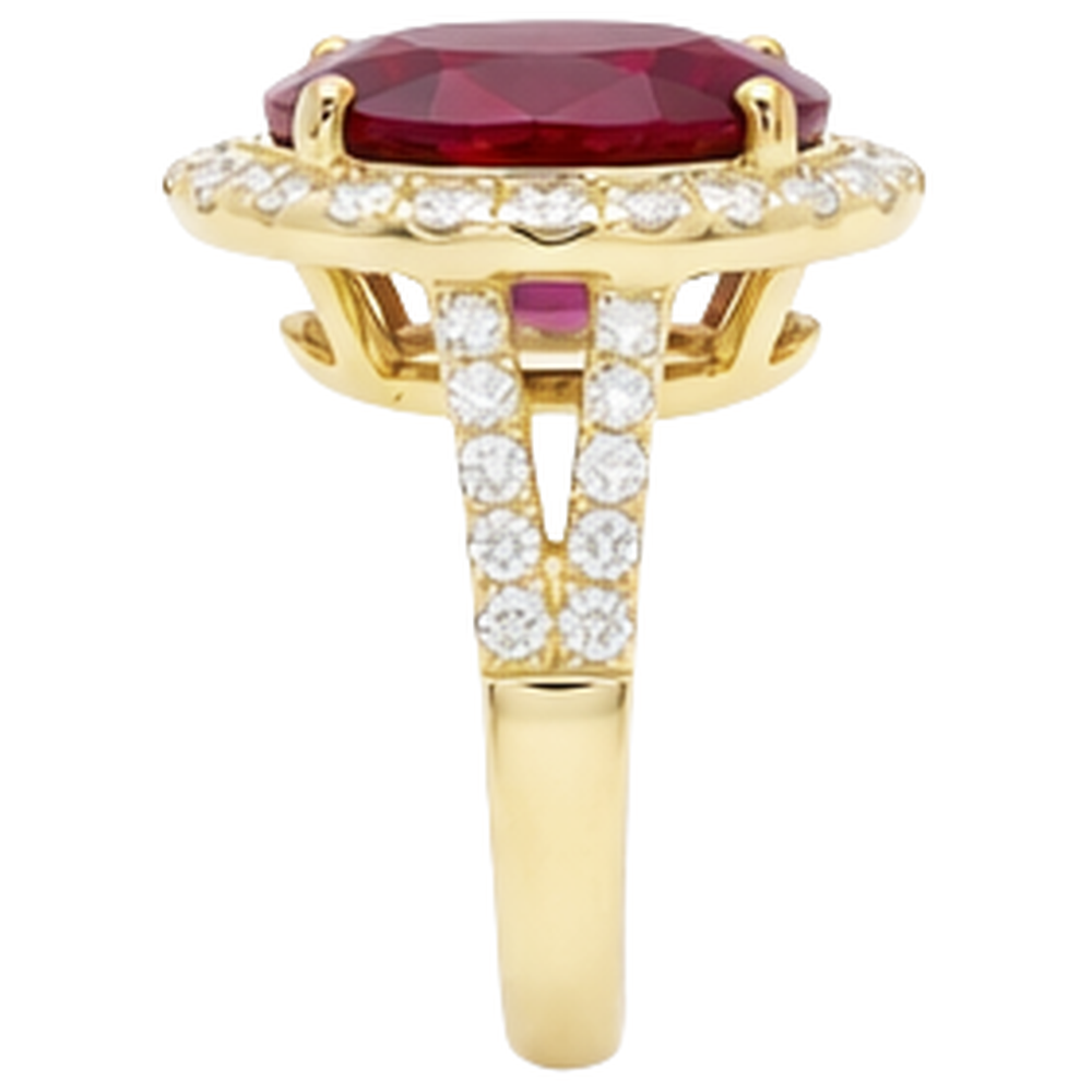 6.50 Carats Ruby And Natural Earth Mined Diamond Ring Fine Jewellery 14K Yellow Gold