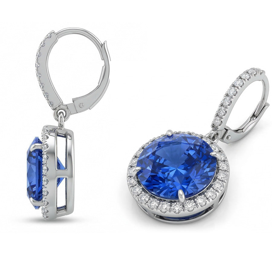 natural round sapphire 6.50ct earring top view