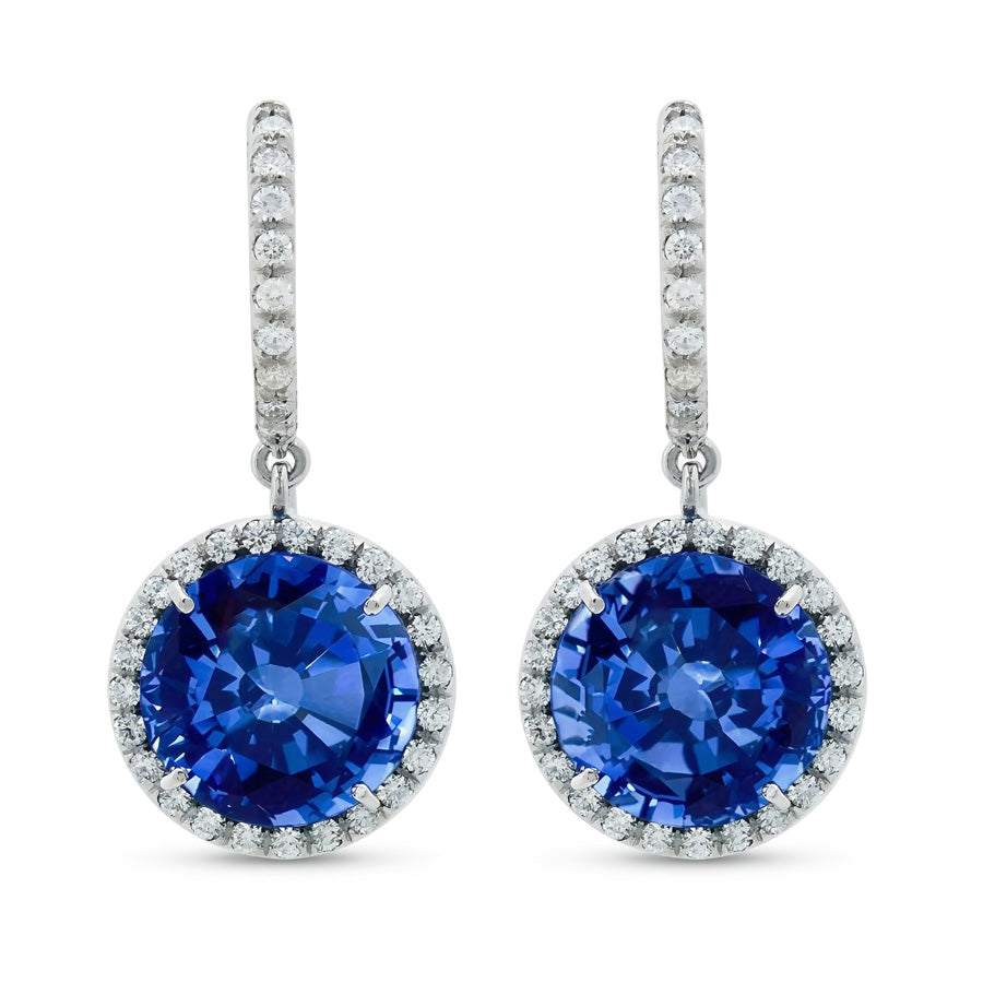 natural round sapphire 6.50ct earring front view