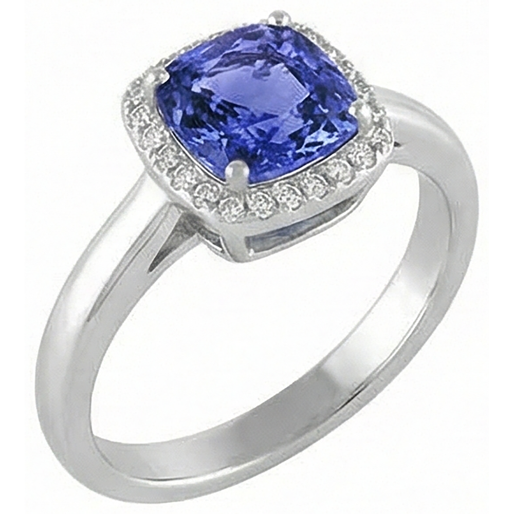 6.50 Ct Cushion Halo Tanzanite And Natural Earth Mined Diamonds Ring White Gold 14K