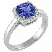 6.50 Ct Cushion Halo Tanzanite And Natural Earth Mined Diamonds Ring White Gold 14K