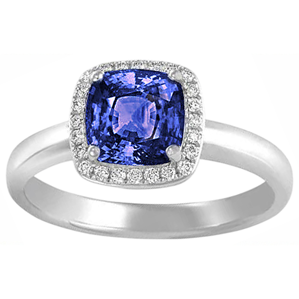 6.50 Ct Cushion Halo Tanzanite And Natural Earth Mined Diamonds Ring White Gold 14K