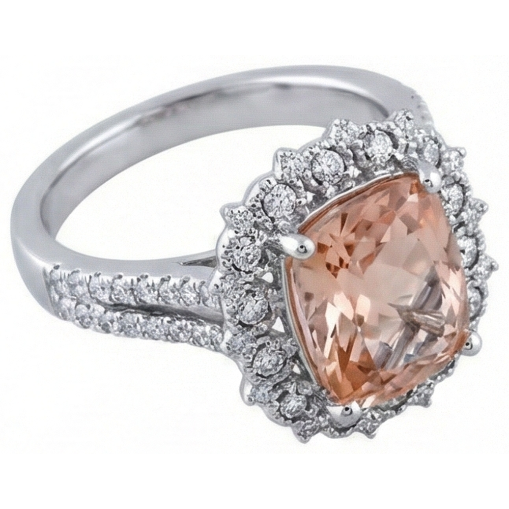 6.50 Ct Cushion Morganite And Natural Earth Mined Diamonds Ring Gold 14K