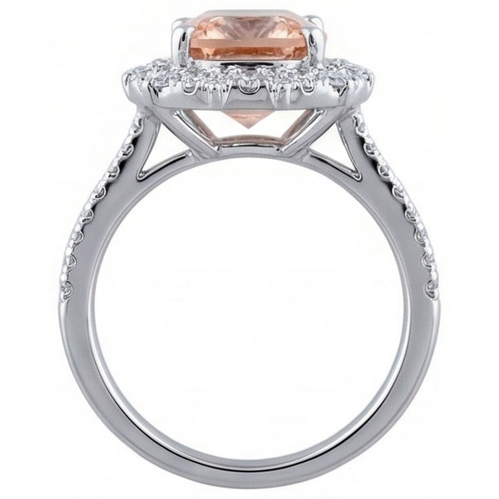 6.50 Ct Cushion Morganite And Natural Earth Mined Diamonds Ring Gold 14K