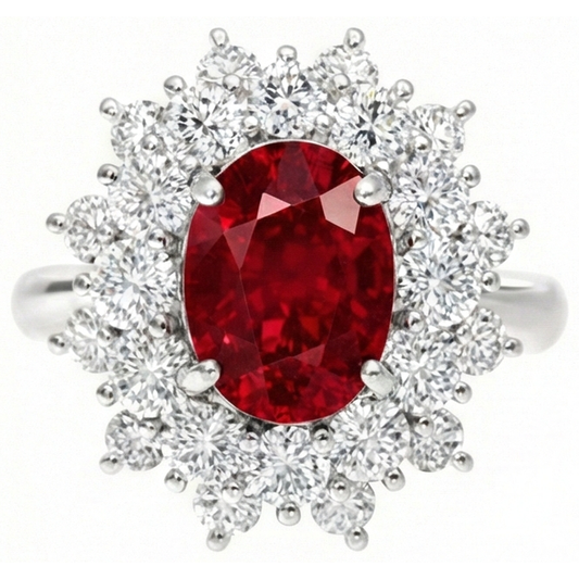 6.50 Ct Red Ruby With Natural Earth Mined Diamonds Ring White Gold