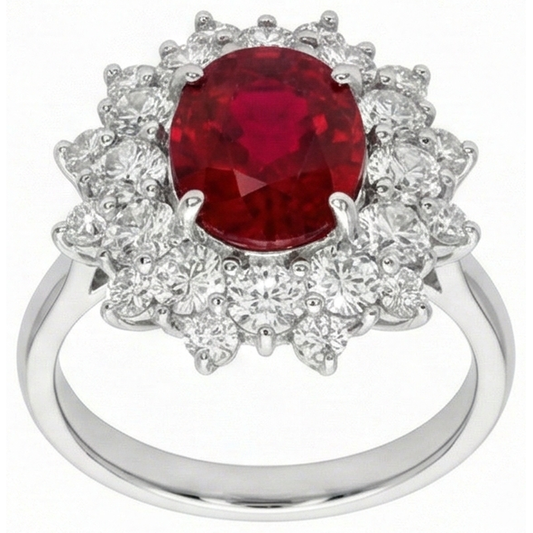 6.50 Ct Red Ruby With Natural Earth Mined Diamonds Ring White Gold