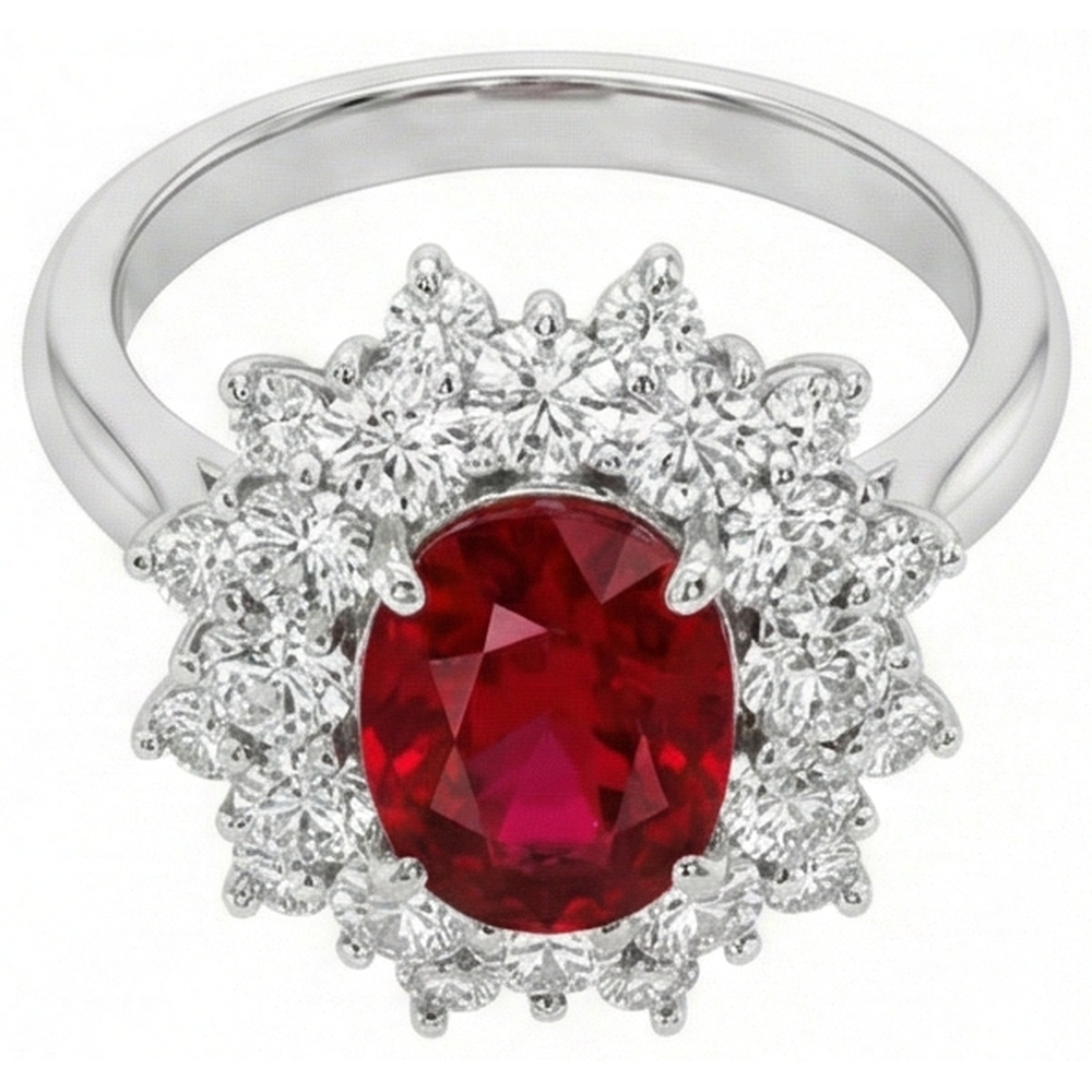 6.50 Ct Red Ruby With Natural Earth Mined Diamonds Ring White Gold