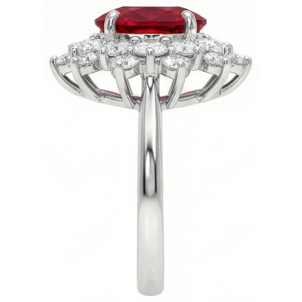 6.50 Ct Red Ruby With Natural Earth Mined Diamonds Ring White Gold