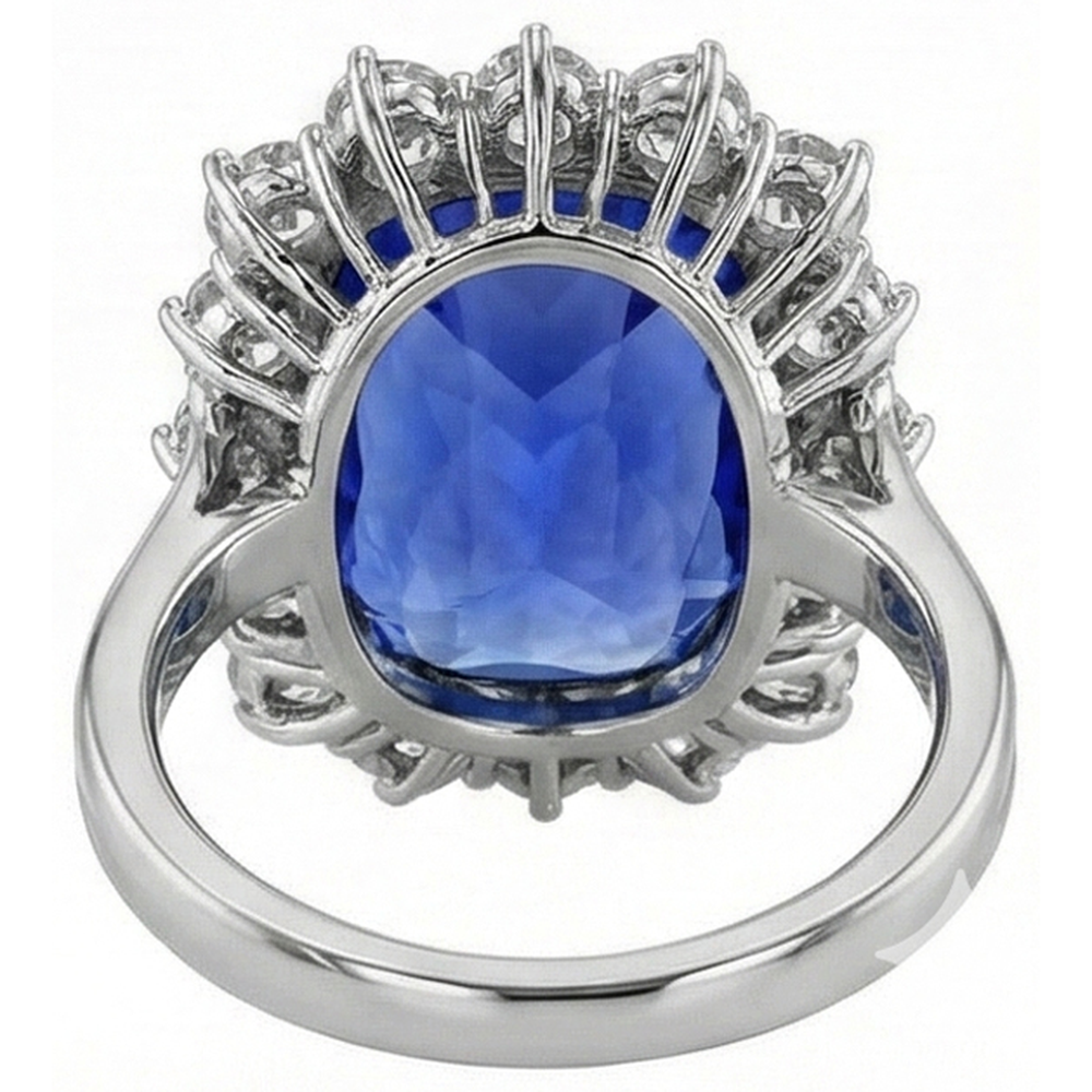 6.51 Ct Ring Sri Lanka Sapphire Cushion And Round Natural Earth Mined Diamonds