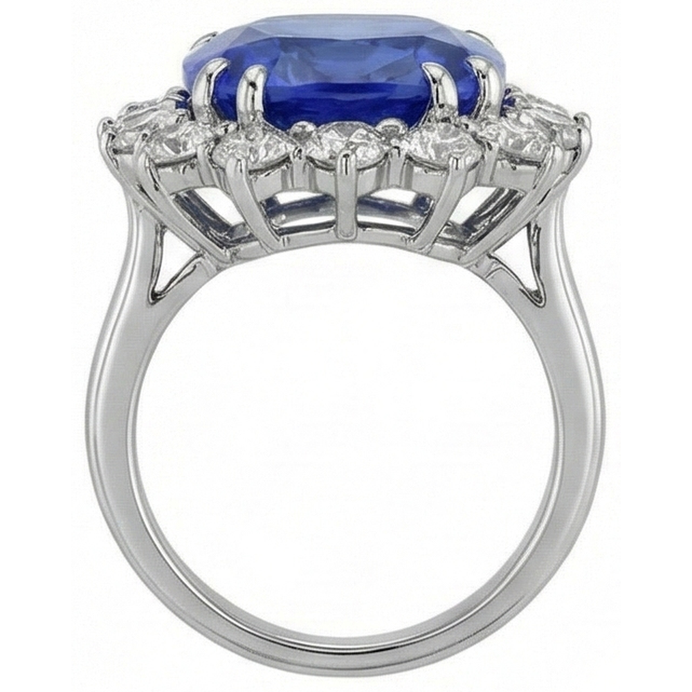 6.51 Ct Ring Sri Lanka Sapphire Cushion And Round Natural Earth Mined Diamonds