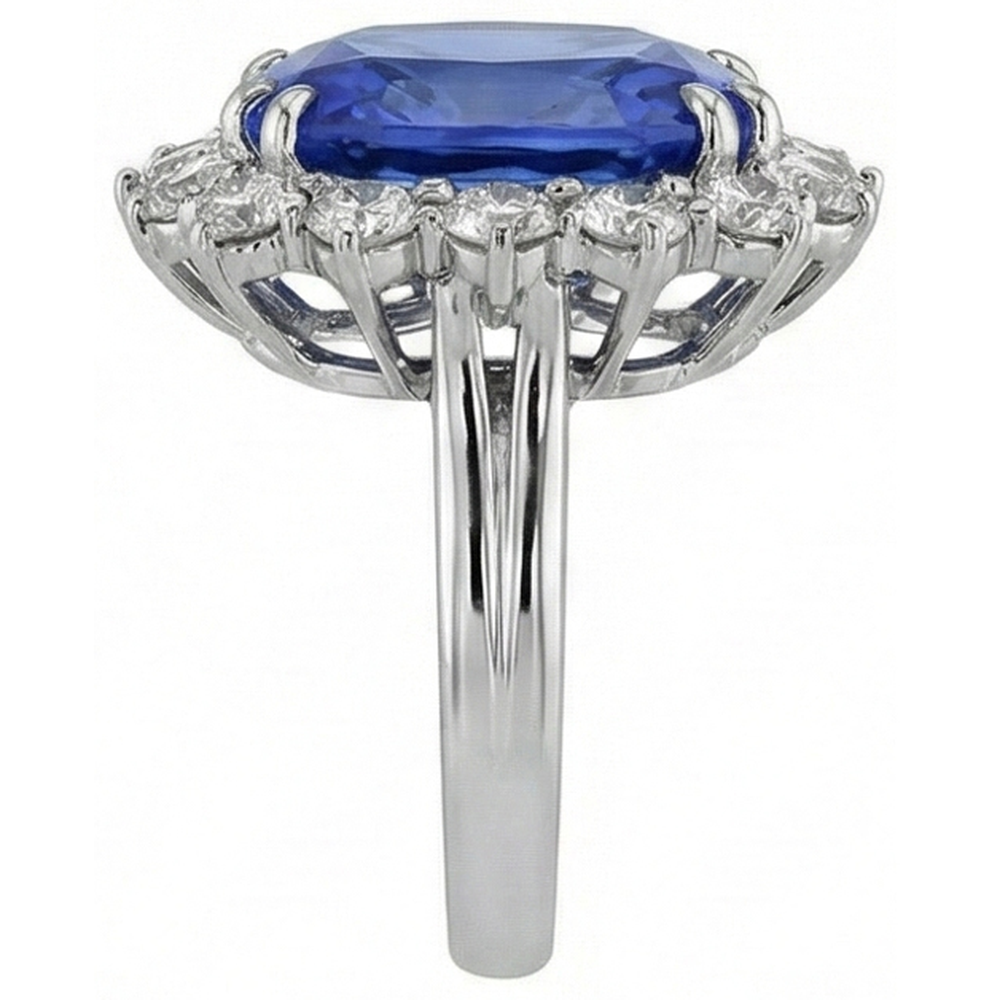 6.51 Ct Ring Sri Lanka Sapphire Cushion And Round Natural Earth Mined Diamonds