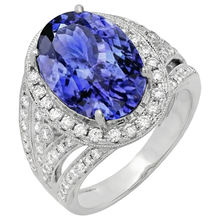 6.55 Carats Centre Oval Tanzanite Fancy Ring White Gold 14K