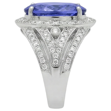 6.55 Carats Centre Oval Tanzanite Fancy Ring White Gold 14K
