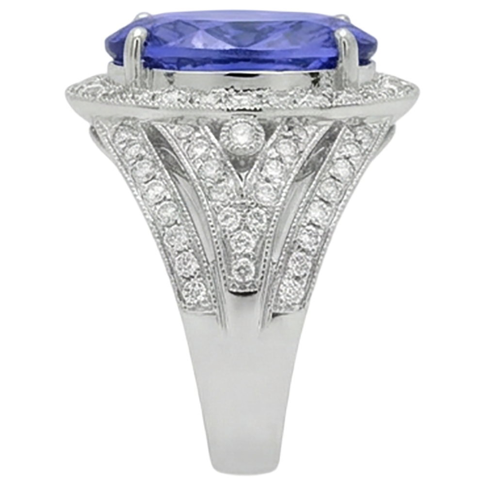 6.55 Carats Centre Oval Tanzanite Fancy Ring White Gold 14K
