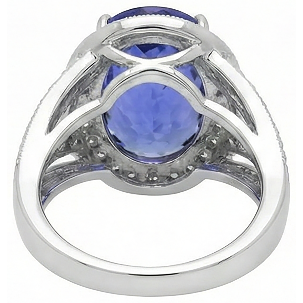 6.55 Carats Centre Oval Tanzanite Fancy Ring White Gold 14K